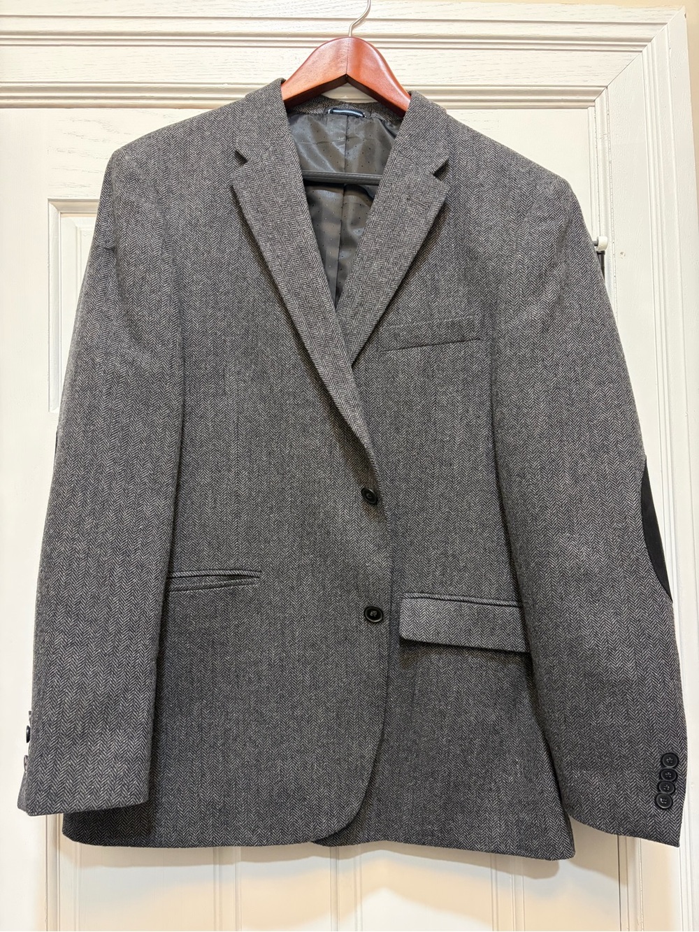 Tommy Hilfiger Men's Gray Wool Blazer with Black Elbow Patches
